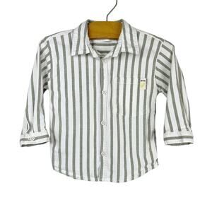 Zara Green Stripe Button Down Long Sleeve Shirt Size 9-12 Months